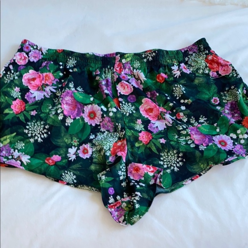 Vs Victorias Secret Satin High Waist Sleep Pajama Short Shortie Black Garden XXL